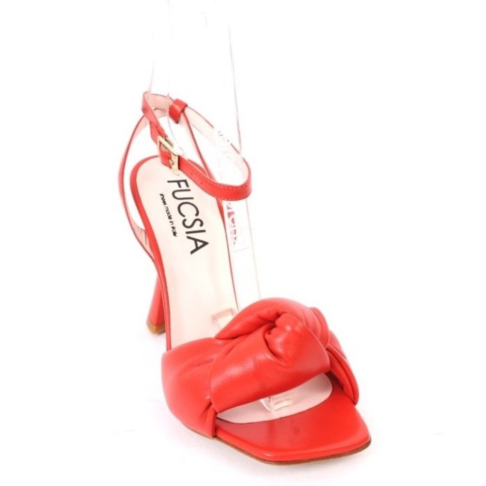Fucsia 962a Red Leather Slides Heels Strappy Sandals